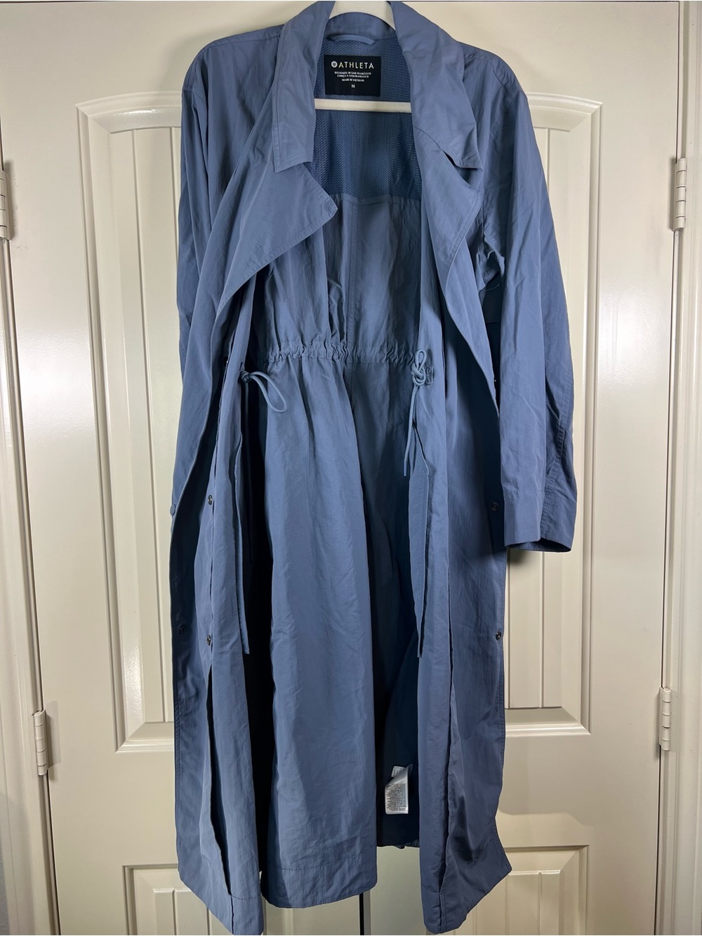 Athleta Luna Trench Coat Shadow Blue Double Breasted Long Jacket NWOT Size M - Picture 8 of 13